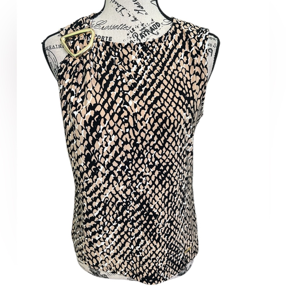 Nine West Black and Cream Snake Print Blouse